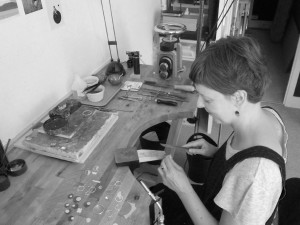 An creating jewellery in her London workshop