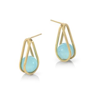 Double loop earrings with Chalcedony in 18ct gold