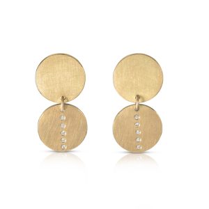18ct gold double D.O.T earrings with a row of diamonds