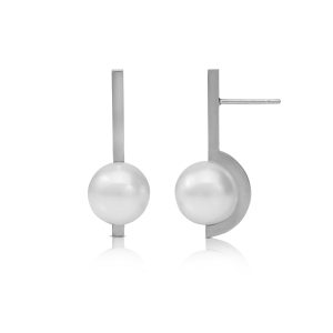 Midi continuous earrings in silver and white pearls