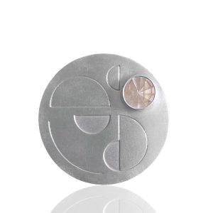 Unique half moon composition brooch with rutilated quartz