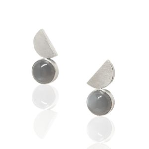 Half moon earrings with grey moonstone