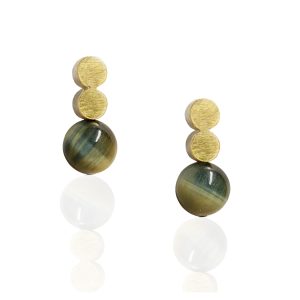 Unique two dot earrings with tigers eye
